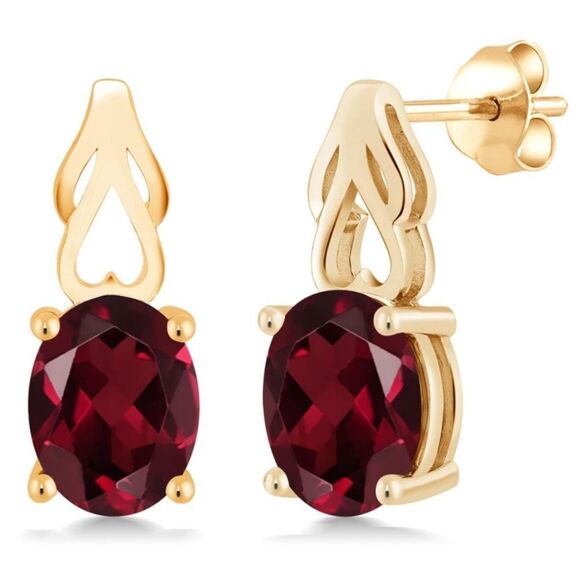 18K Yellow Gold 925 with 4.00 Cttw Rhodolite Garnet Oval Post Back Drop Earrings - Picture 1 of 4